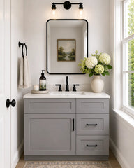 30 Inch Grey Shaker Single Sink Bathroom Vanity with Drawers on the Right