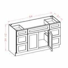 54 Inch White Shaker Single Sink Bathroom Vanity with Drawers