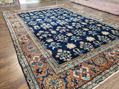 1920s Antique Persian Sarouk Mahajaran Rug, Hand Knotted, Wool, Dark Blue and Red, 8'7" x 11'10'