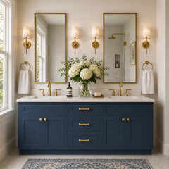 72 Inch Navy Blue Shaker Double Sink Bathroom Vanity with Drawers
