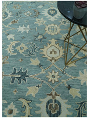 8x10 Blue, Ivory and Beige Hand Tufted Oriental Oushak wool area rug
