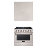 Akicon 36" Stainless Steel Range Hood with 600 CFM Insert & 6-Burner Gas Range Combo – Powerful Ventilation, Convection Oven, Multiple Finishes