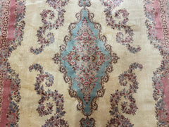 10x14 Karastan Kirman Rug #784 Pastel Ivory Kirman Medallion, Wool Antique Original 700 Series