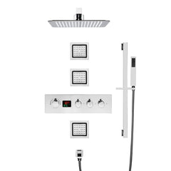 12inch Wall mount 3 way digital thermostatic shower faucet with sliding bar and 4inch body jets