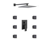 8 inch matte black rain shower system 2 way rough in valve with trim and 6 body jets