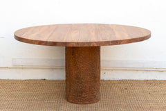 60" DM Round Burma Teak Carved Pedestal Table