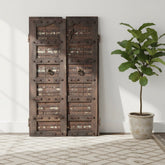 1800s Antique Teak Wood Distressed Rustic Door With Metal Straps