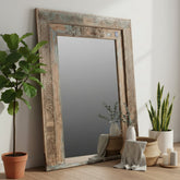 1800s Carved Teak Wood Doorframe Repurposed 82" Tall Extra Large Floor Mirror