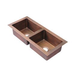 Akicon Custom Handmade Copper Double Bowl Undermount Kitchen Sink