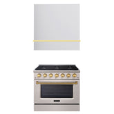 Akicon 36" Stainless Steel Range Hood with 600 CFM Insert & 6-Burner Gas Range Combo – Powerful Ventilation, Convection Oven, Multiple Finishes