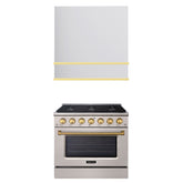 Akicon 36" Stainless Steel Range Hood with 600 CFM Insert & 6-Burner Gas Range Combo – Powerful Ventilation, Convection Oven, Multiple Finishes