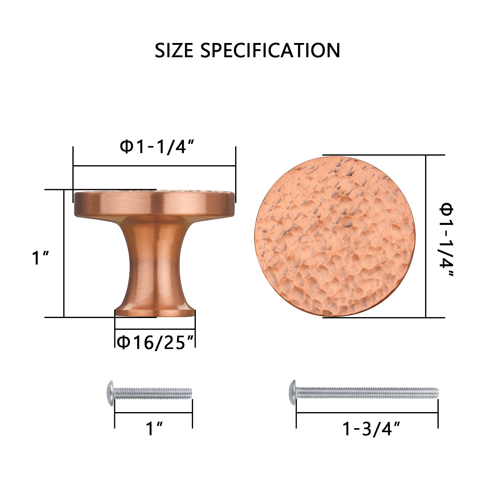 Akicon Hammered Copper Kitchen Cabinet Knobs 1-1/4 inch (32 mm) Diameter 100% Solid Brass Drawer Knob