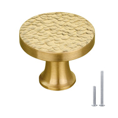 Akicon Hammered Polished Gold Kitchen Cabinet Knobs 1-1/4 inch (32 mm) Diameter 100% Solid Brass Drawer Kno