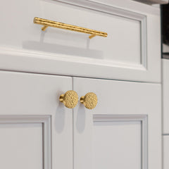 Akicon Hammered Polished Gold Kitchen Cabinet Knobs 1-1/4 inch (32 mm) Diameter 100% Solid Brass Drawer Kno