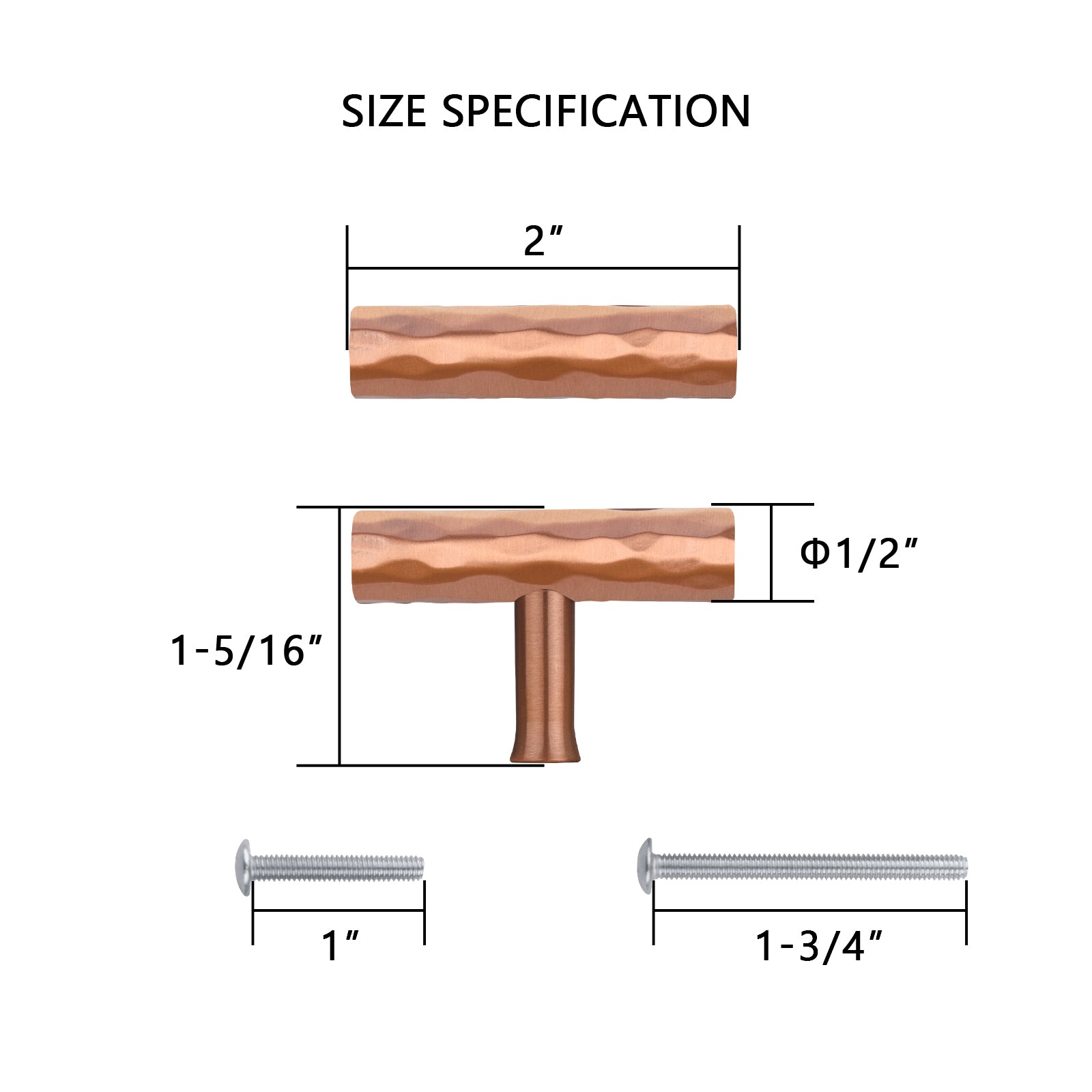 Akicon Hammered Copper Kitchen T Bar Cabinet Pulls 100% Solid Brass Drawer Knob