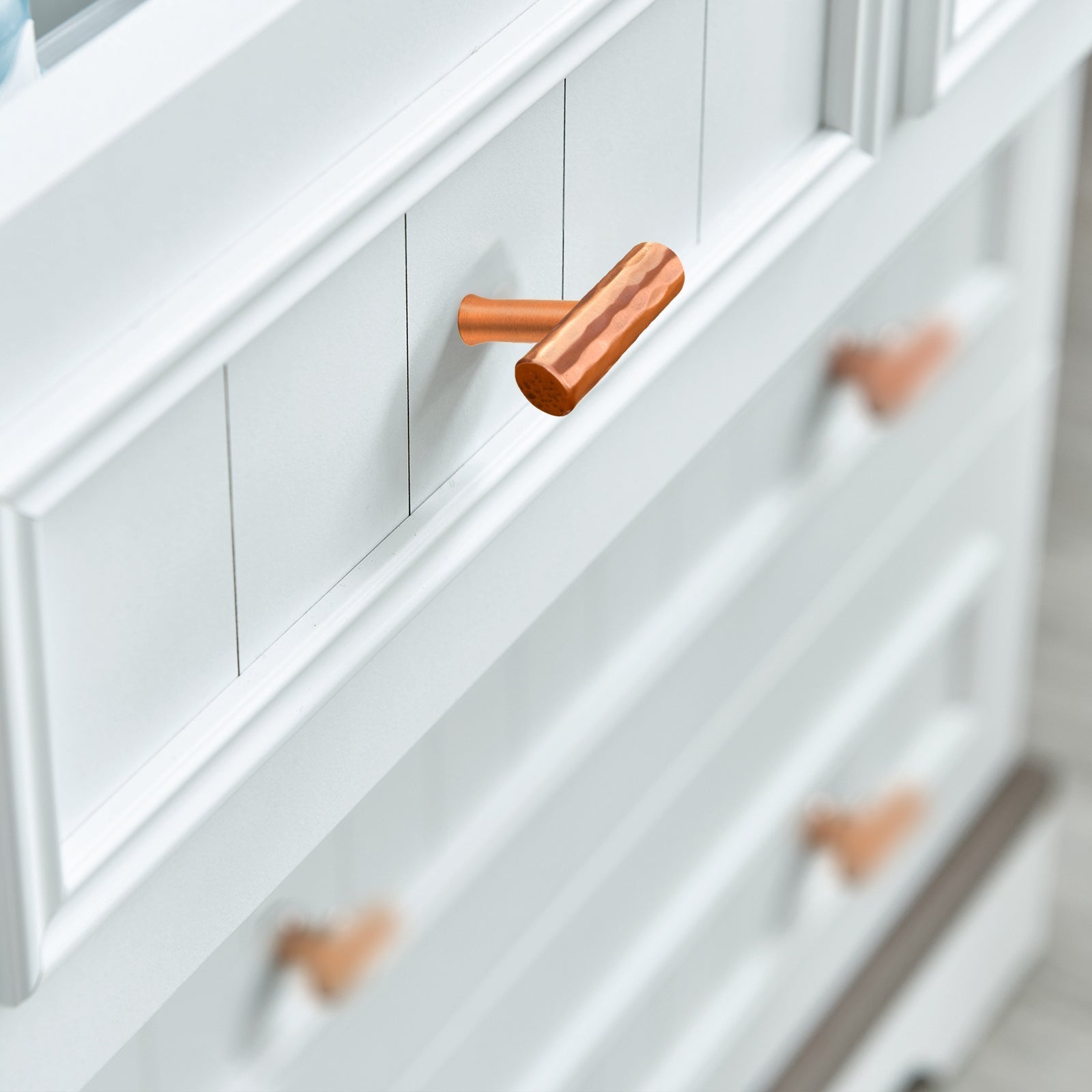 Akicon Hammered Copper Kitchen T Bar Cabinet Pulls 100% Solid Brass Drawer Knob
