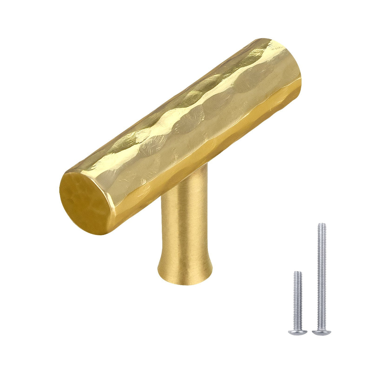 Akicon Hammered Polished Gold Kitchen T Bar Cabinet Pulls 100% Solid Brass Drawer Knob — AK01917A-PB-10PACKS