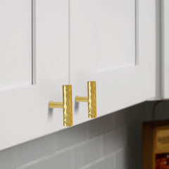 Akicon Hammered Polished Gold Kitchen T Bar Cabinet Pulls 100% Solid Brass Drawer Knob — AK01917A-PB-10PACKS