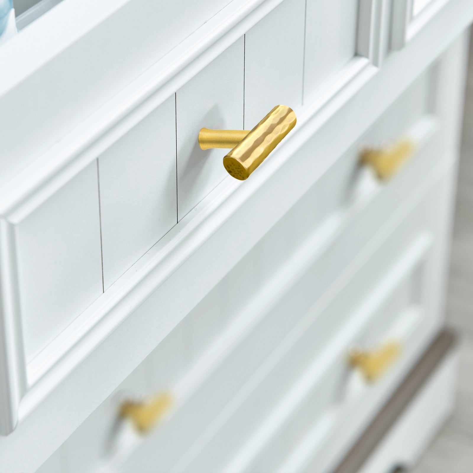 Akicon Hammered Polished Gold Kitchen T Bar Cabinet Pulls 100% Solid Brass Drawer Knob — AK01917A-PB-10PACKS