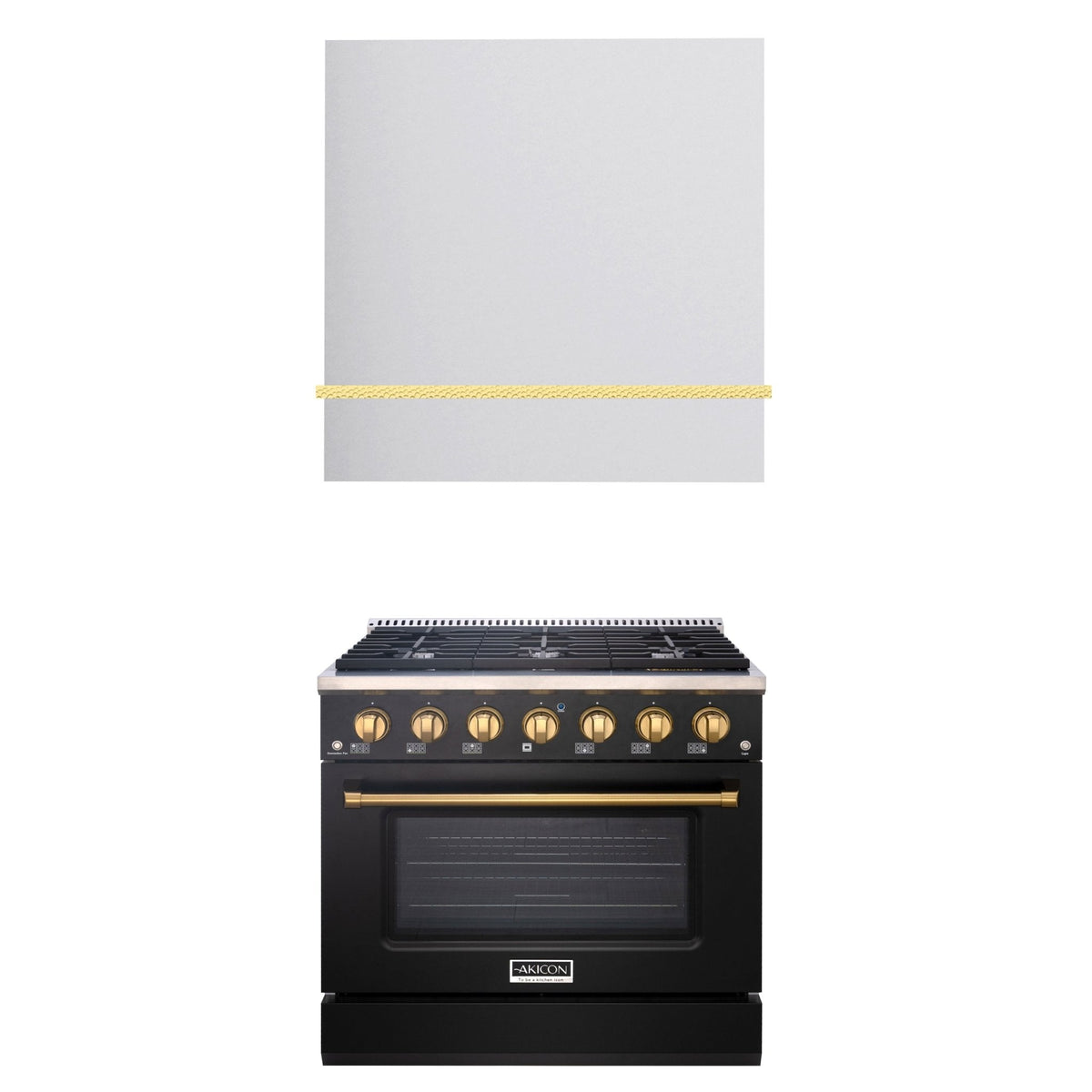 Akicon 36" Stainless Steel Range Hood with 600 CFM Insert & 6-Burner Gas Range Combo – Powerful Ventilation, Convection Oven, Multiple Finishes