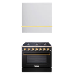 Akicon 36" Stainless Steel Range Hood with 600 CFM Insert & 6-Burner Gas Range Combo – Powerful Ventilation, Convection Oven, Multiple Finishes