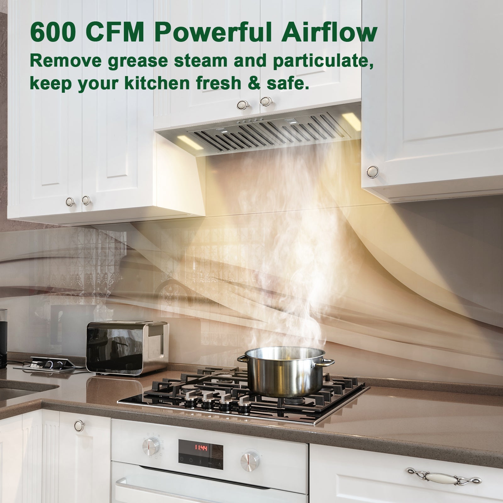 30" Range Hood Insert, 600 CFM Built-in Stainless Steel Kitchen Hood with LED Lights