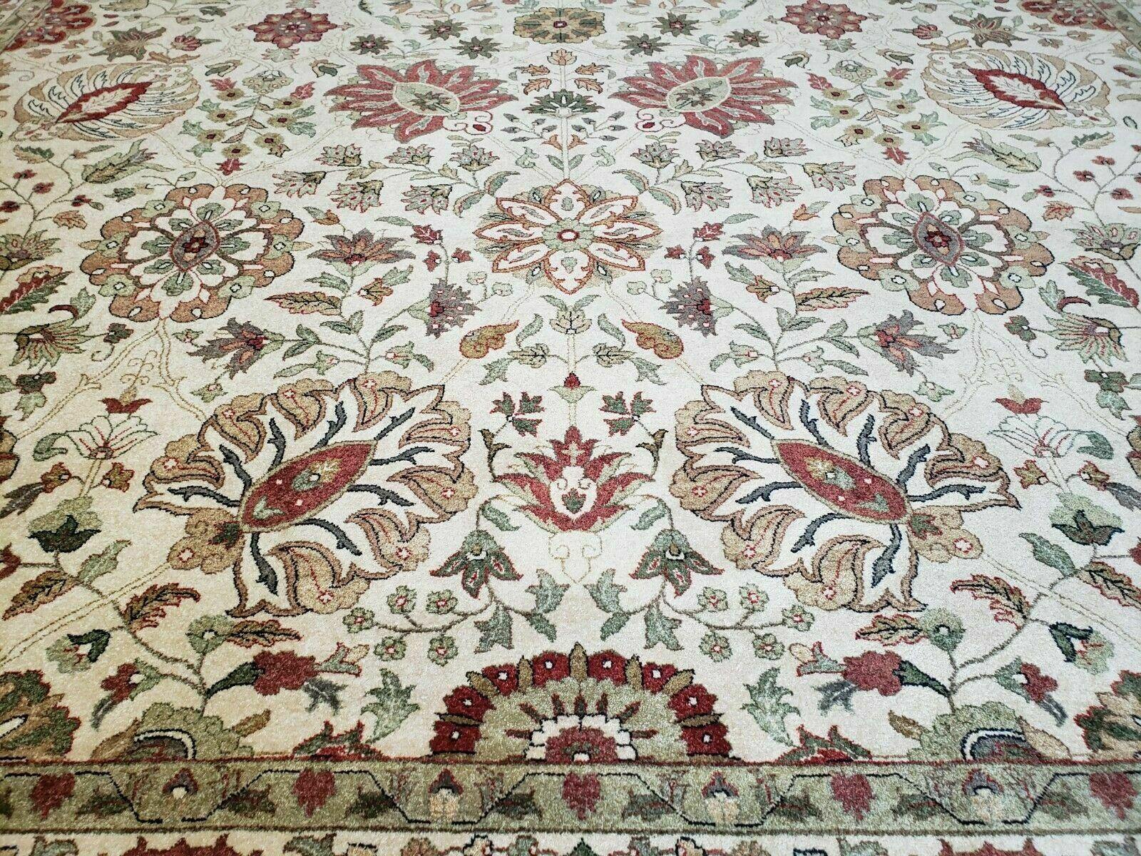 12' X 15' One-of-a-Kind Indian Hand-Knotted Wool Rug Hand Made Floral Ivory Nice