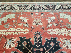 10' X 14' Vintage Hand Made Turkish Wool Rug Carpet Red Black Hand Knotted Nice