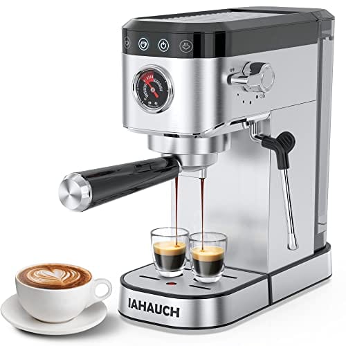 20 Bar Espresso Machine, 1350W Compact Espresso Cofee Machine for Home Office, Stainless Steel Espresso Maker with Milk Frother for Espresso/Macchiato/Latte/Cappuccino, 37oz Water Tank