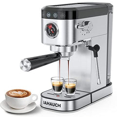 20 Bar Espresso Machine, 1350W Compact Espresso Cofee Machine for Home Office, Stainless Steel Espresso Maker with Milk Frother for Espresso/Macchiato/Latte/Cappuccino, 37oz Water Tank
