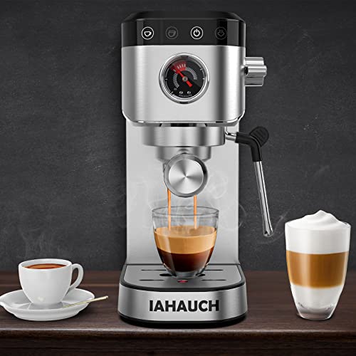 20 Bar Espresso Machine, 1350W Compact Espresso Cofee Machine for Home Office, Stainless Steel Espresso Maker with Milk Frother for Espresso/Macchiato/Latte/Cappuccino, 37oz Water Tank