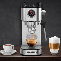 20 Bar Espresso Machine, 1350W Compact Espresso Cofee Machine for Home Office, Stainless Steel Espresso Maker with Milk Frother for Espresso/Macchiato/Latte/Cappuccino, 37oz Water Tank