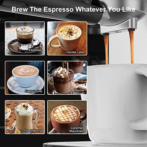 20 Bar Espresso Machine, 1350W Compact Espresso Cofee Machine for Home Office, Stainless Steel Espresso Maker with Milk Frother for Espresso/Macchiato/Latte/Cappuccino, 37oz Water Tank