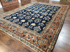 1920s Antique Persian Sarouk Mahajaran Rug, Hand Knotted, Wool, Dark Blue and Red, 8'7" x 11'10'