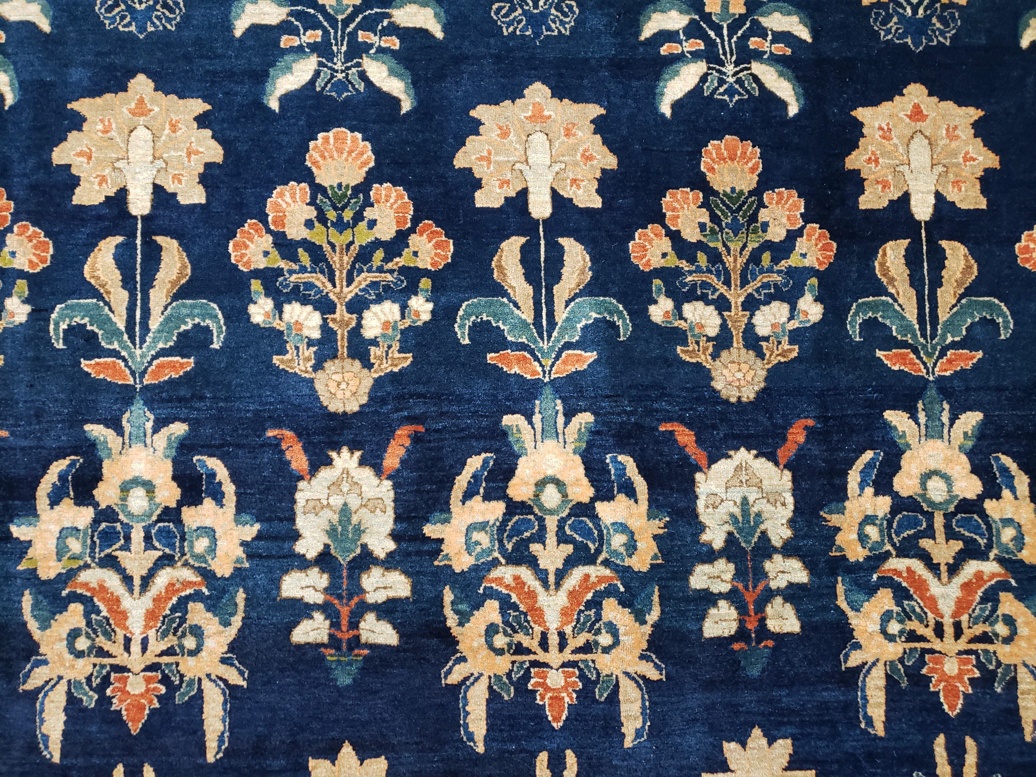 1920s Antique Persian Sarouk Mahajaran Rug, Hand Knotted, Wool, Dark Blue and Red, 8'7" x 11'10'