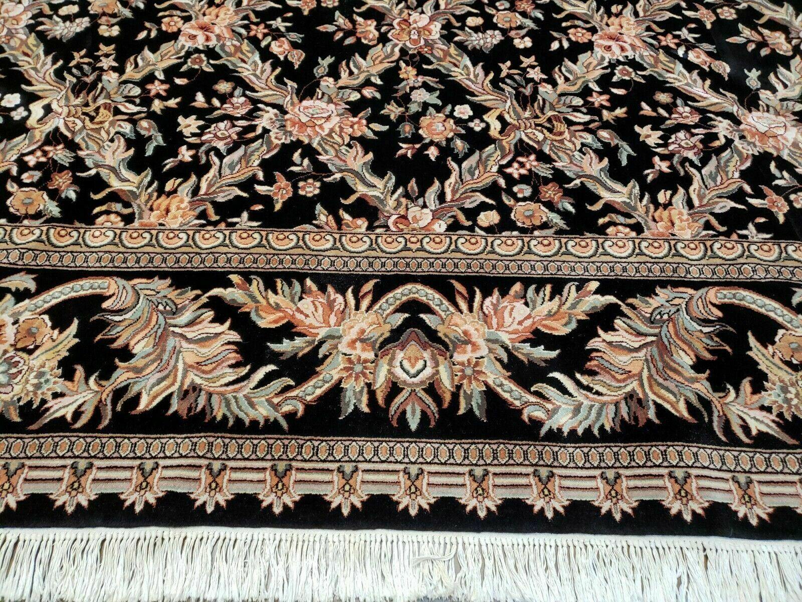10' X 14' Handmade Fine Chinese Allover Floral Wool Rug Hand Knotted Black Nice