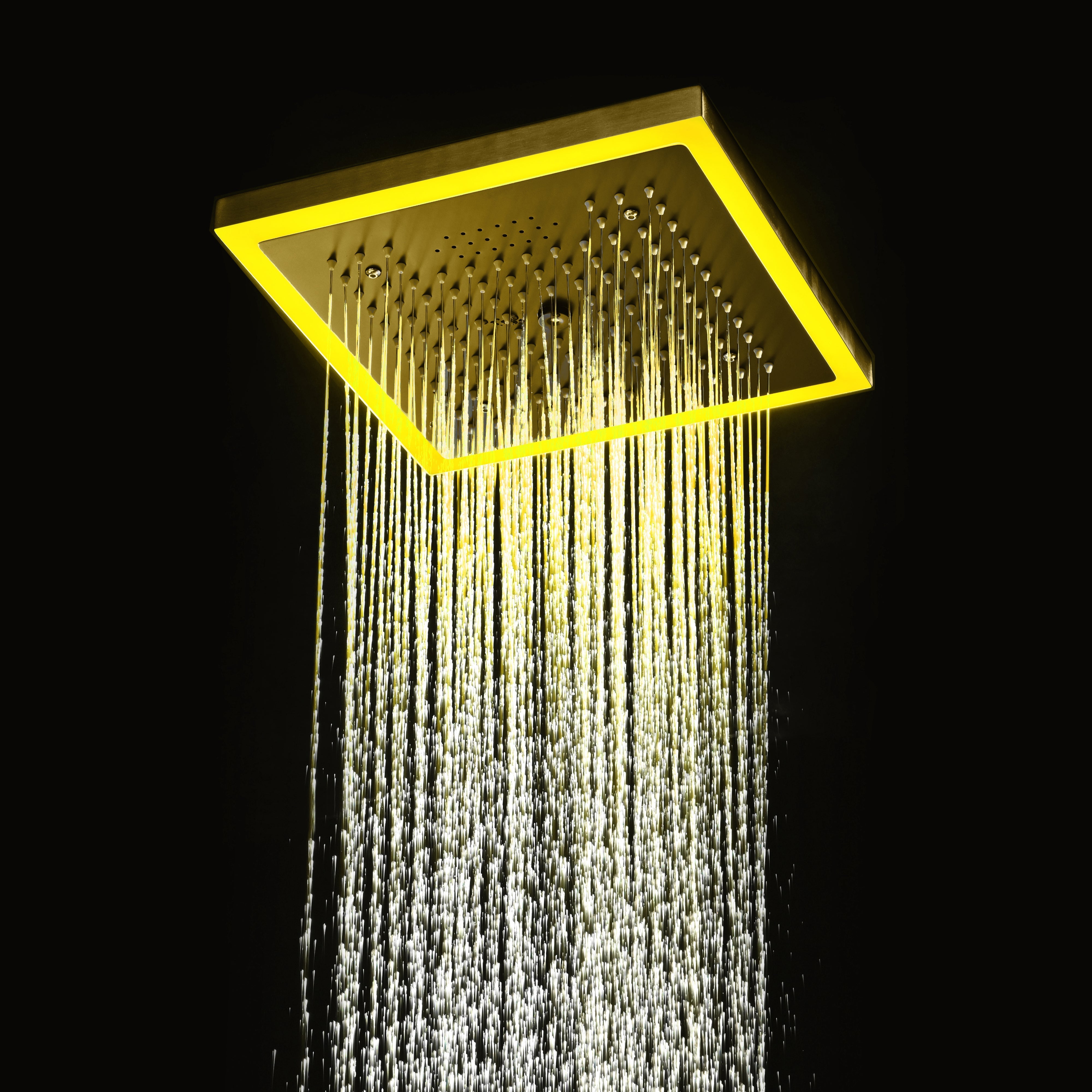12-Inch Brushed Gold Flush Mount Shower Faucet Set: 4-Way Thermostatic Control, 64-Color LED Lights, Bluetooth Music, and Regular Head