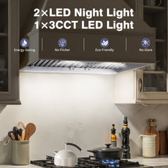 30" Range Hood Insert ,600 CFM Stainless Steel Kitchen Vent Hood with 4 Speeds 3CCT LED Lights