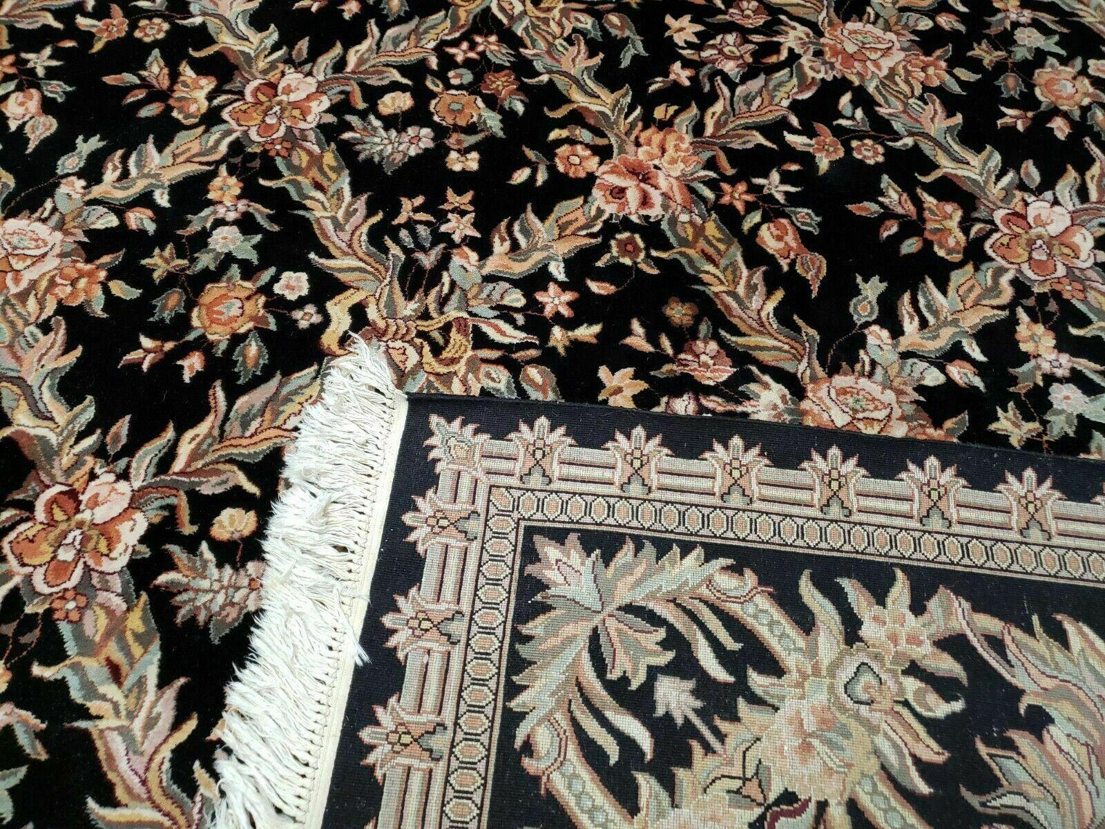 10' X 14' Handmade Fine Chinese Allover Floral Wool Rug Hand Knotted Black Nice