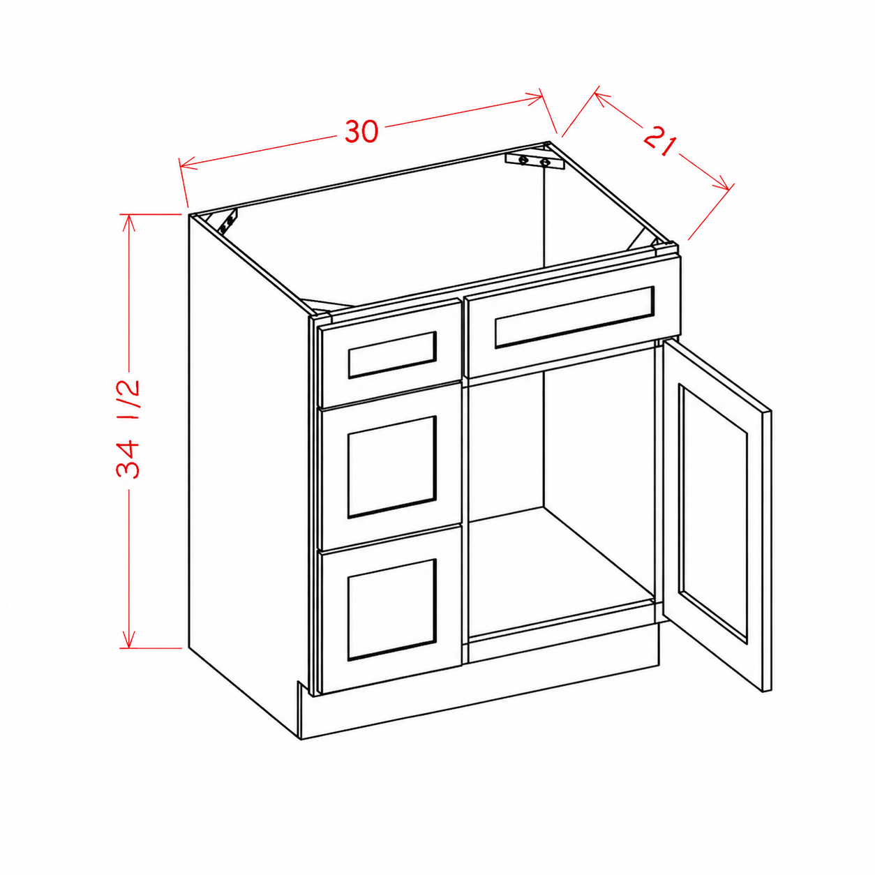 30" White Shaker Single Sink Bathroom Vanity with Drawers on the Left