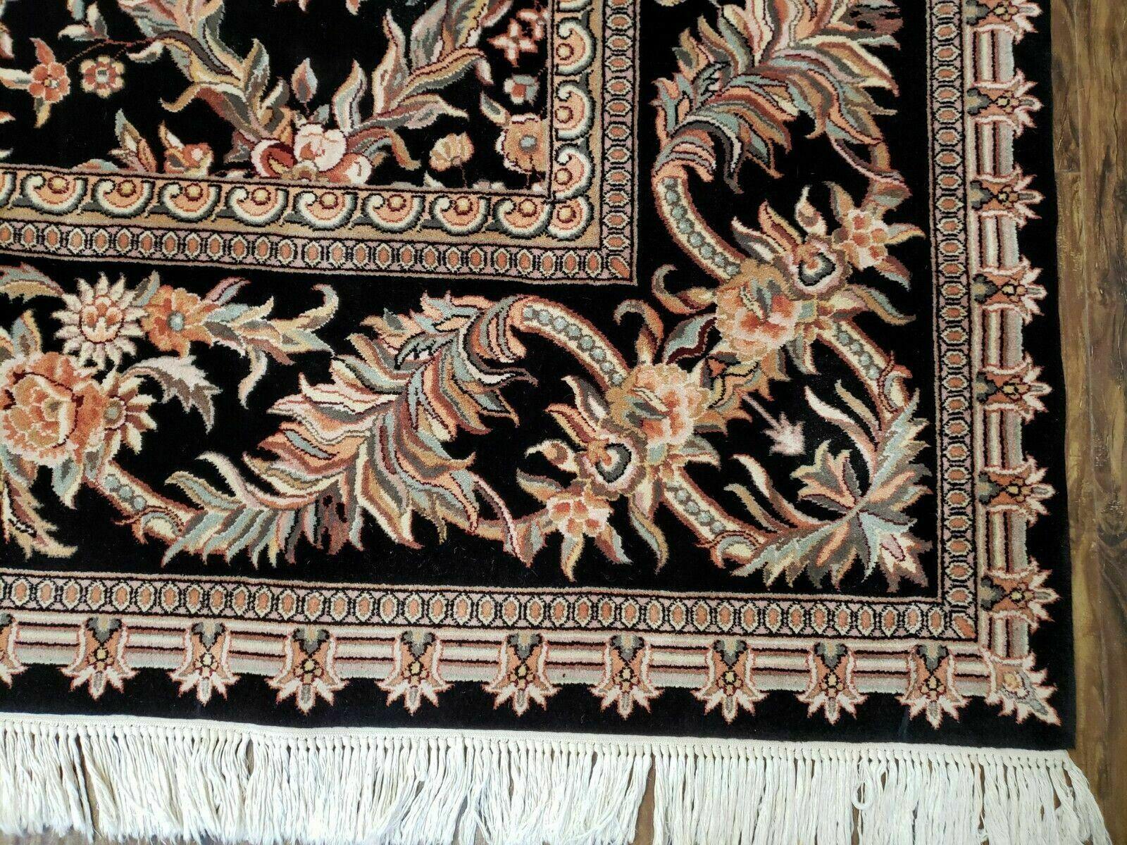 10' X 14' Handmade Fine Chinese Allover Floral Wool Rug Hand Knotted Black Nice