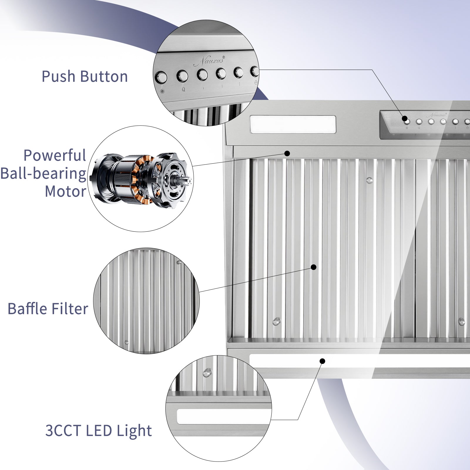 36" Range Hood Insert ,600 CFM Stainless Steel Kitchen Vent Hood with 4 Speeds 3CCT LED Lights