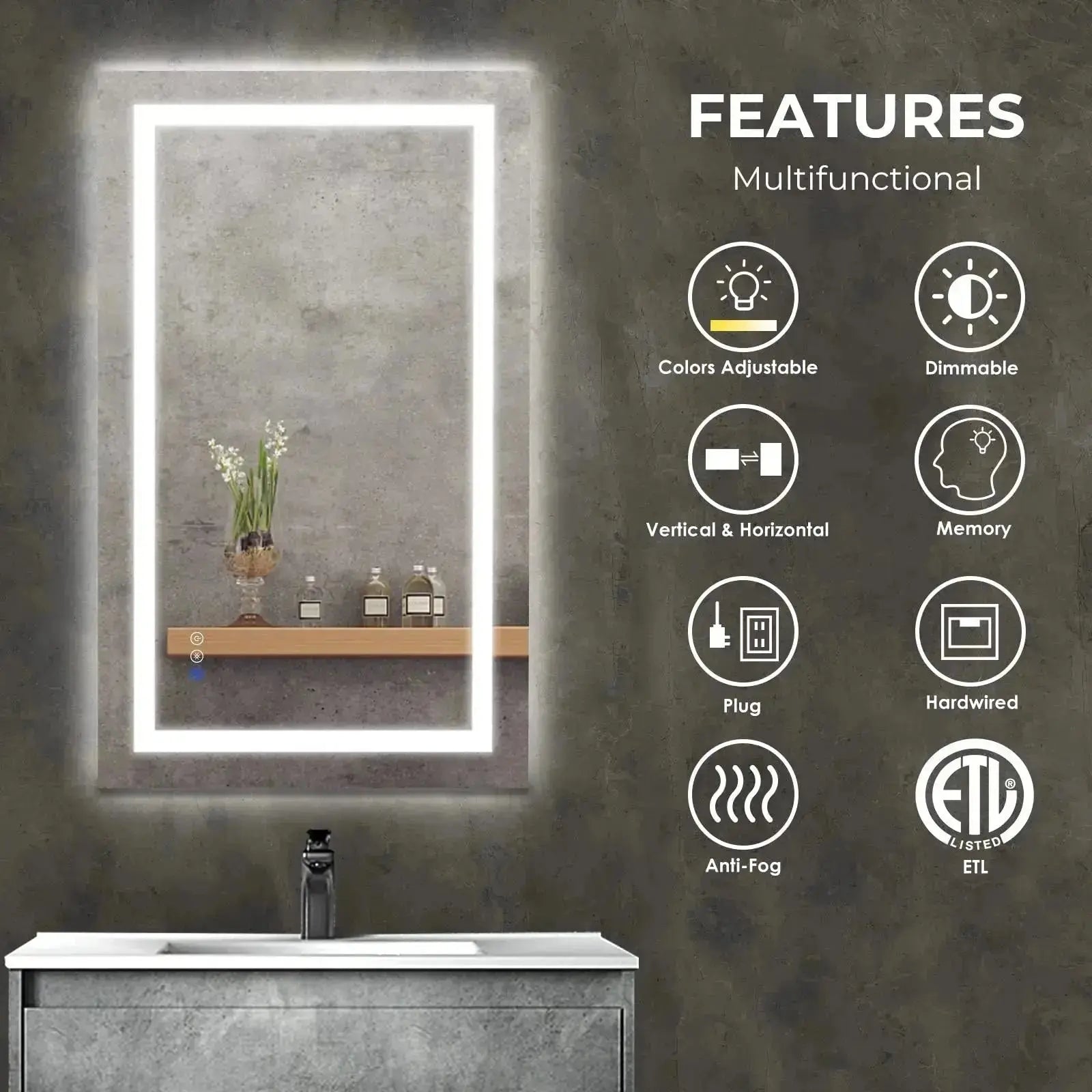 36 x 28 Inch Center Glow LED Bathroom Mirror