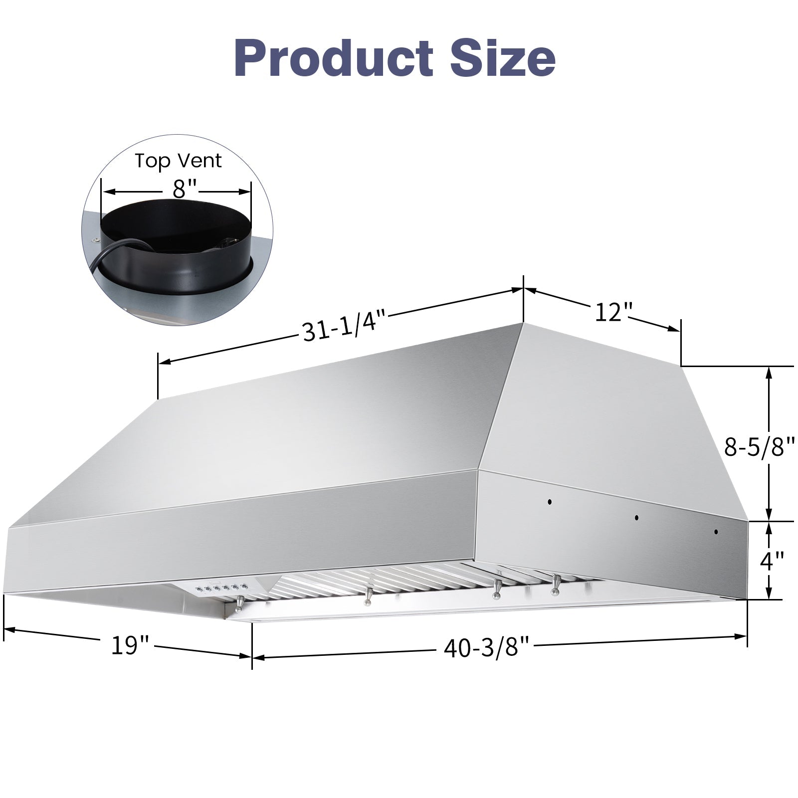 42" Range Hood Insert, 1200 CFM Stainless Steel Ducted Vent Hood Insert with Dimmable LED Lights