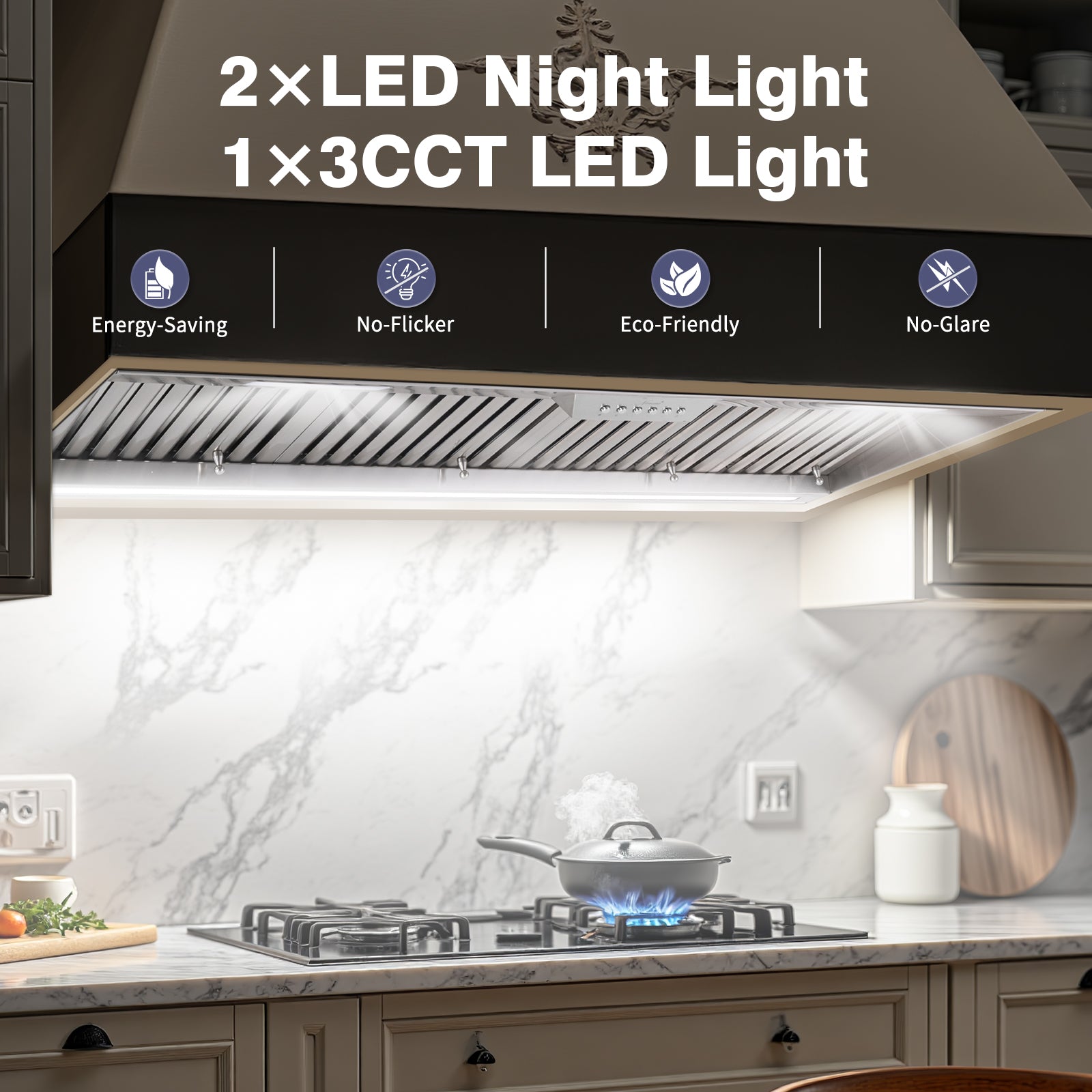 48" Range Hood Insert, 1200 CFM Stainless Steel Ducted Vent Hood Insert with Dimmable LED Lights
