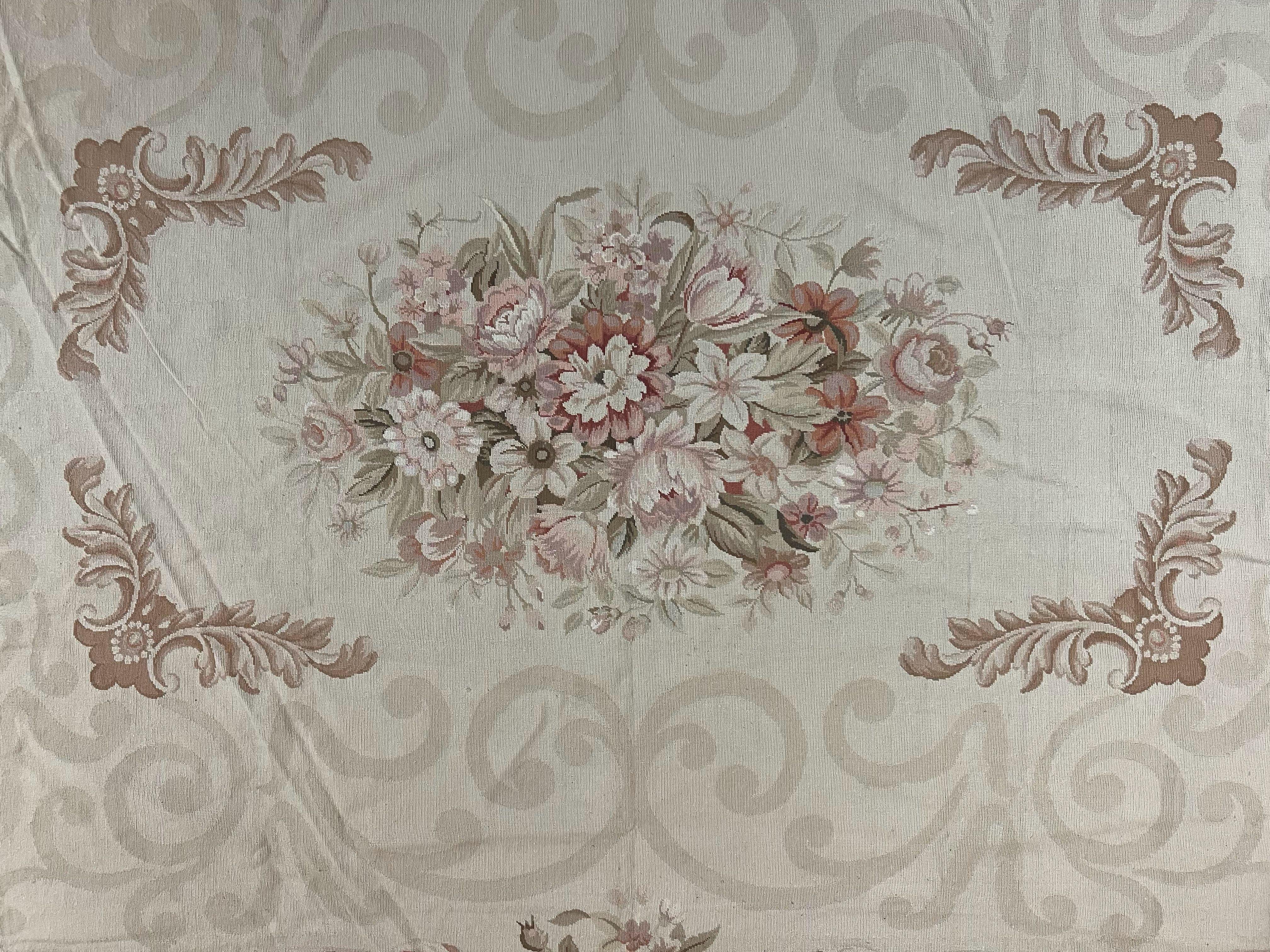 10x14 Aubusson Rug, Wool Handmade Vintage Carpet, French European Design, Elegant