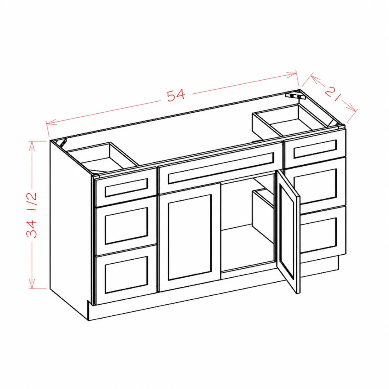 54 Inch White Shaker Single Sink Bathroom Vanity with Drawers