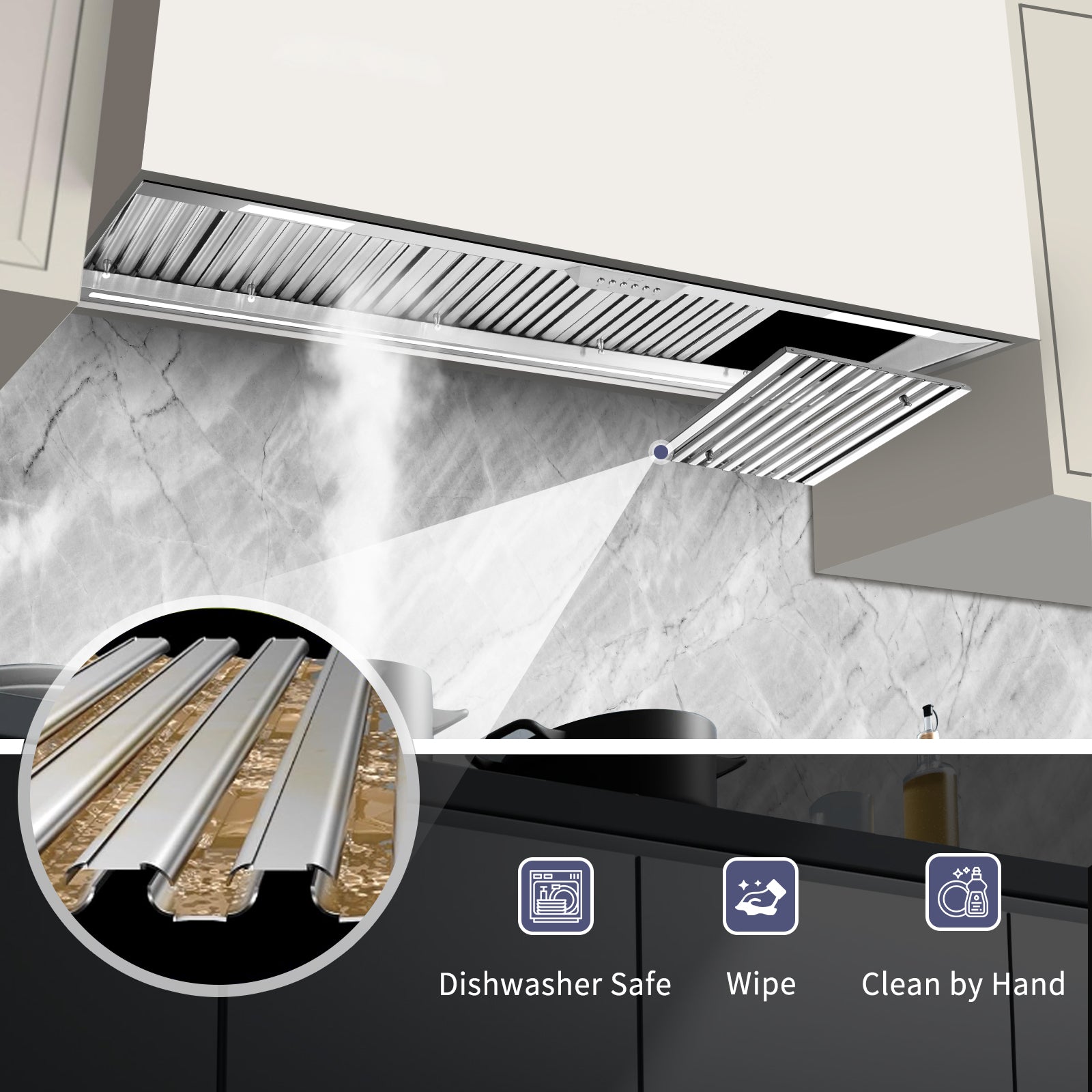 60" Range Hood Insert, 1200 CFM Stainless Steel Ducted Vent Hood Insert with Dimmable LED Lights