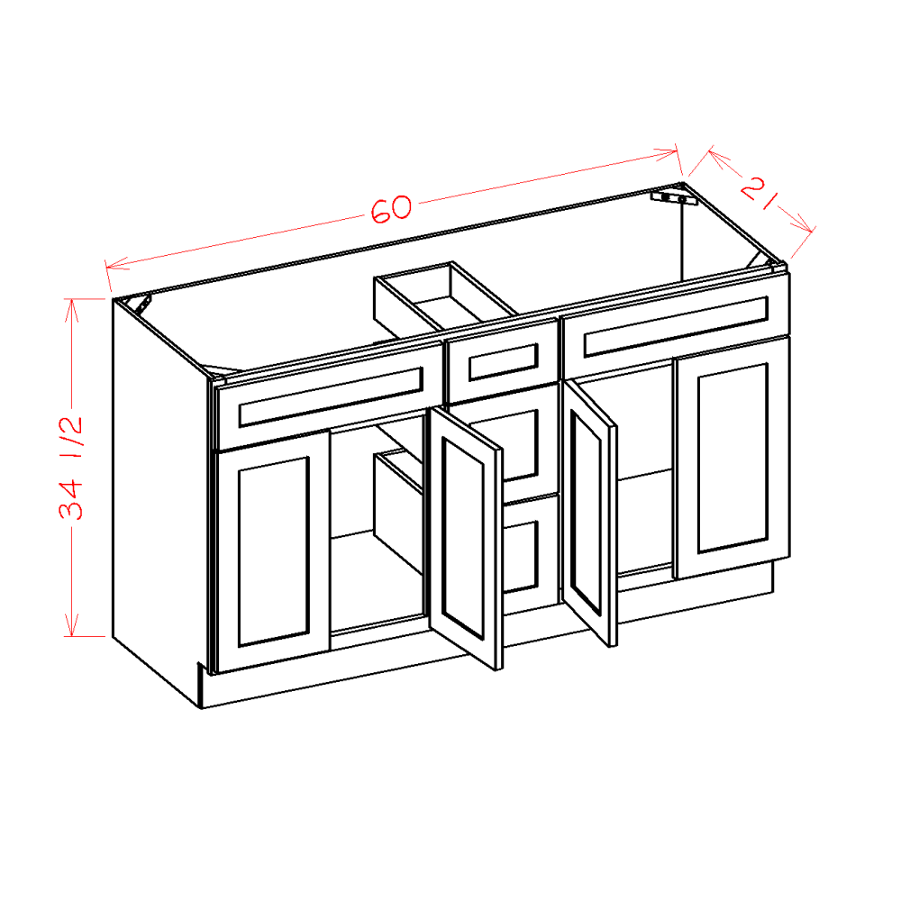 60 Inch White Shaker Double Sink Bathroom Vanity with Drawers