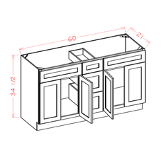60 Inch White Shaker Double Sink Bathroom Vanity with Drawers